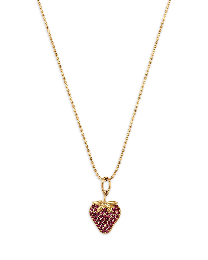 Sydney Evan 14k Yellow Gold Ruby & Diamond Strawberry Pendant Necklace, 18 In Gold