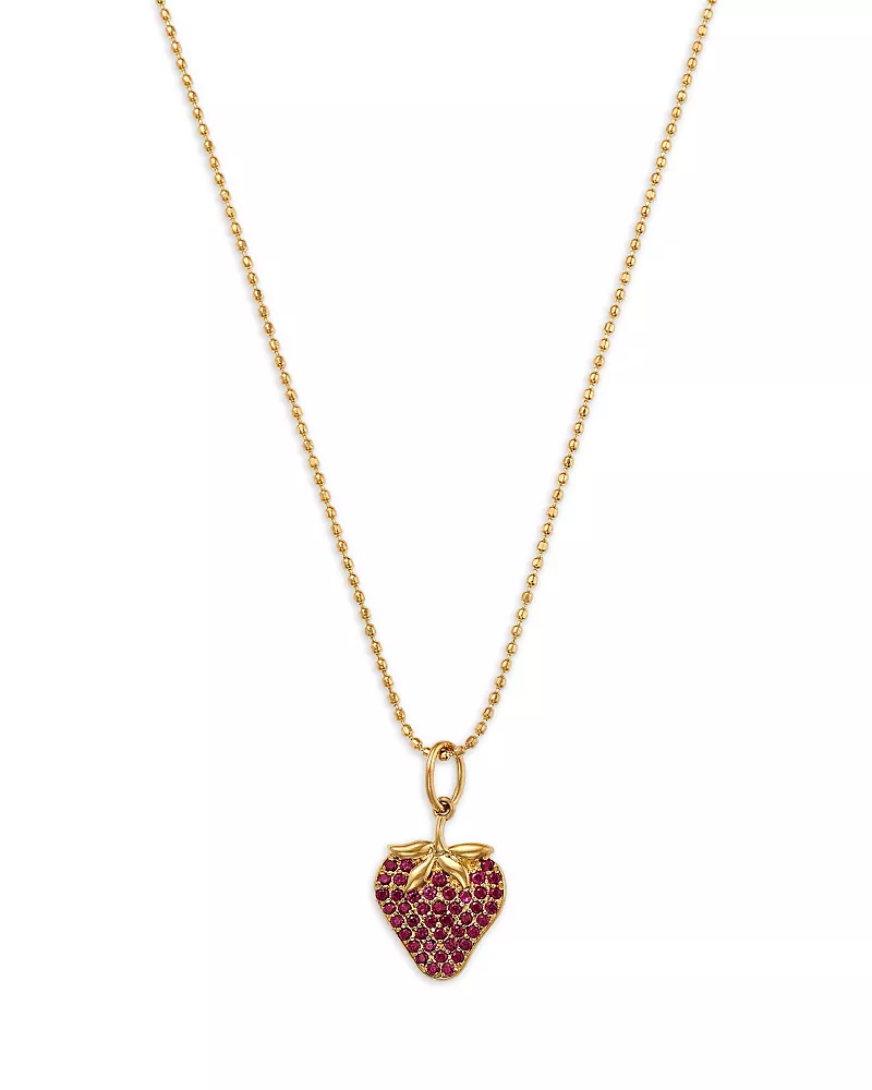 Sydney Evan 14K Yellow Gold Ruby & Diamond Strawberry Pendant Necklace, 18