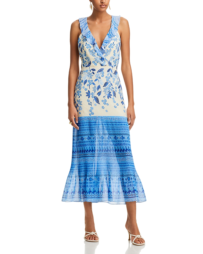 Saloni Amy Silk Ruffled Dress In Millie Floral