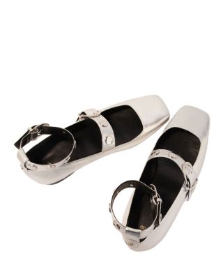 Women's Metallic Leather Mary Jane Flats