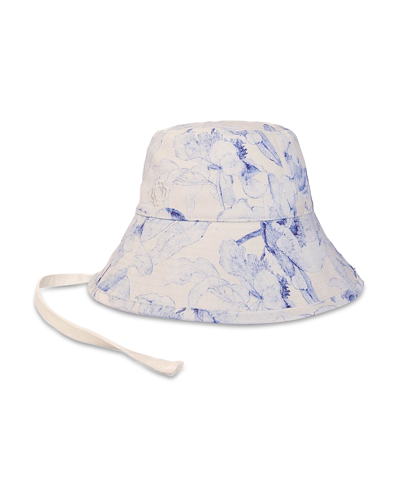 Maje Watercolor Themed Long Bucket Hat In White/blue