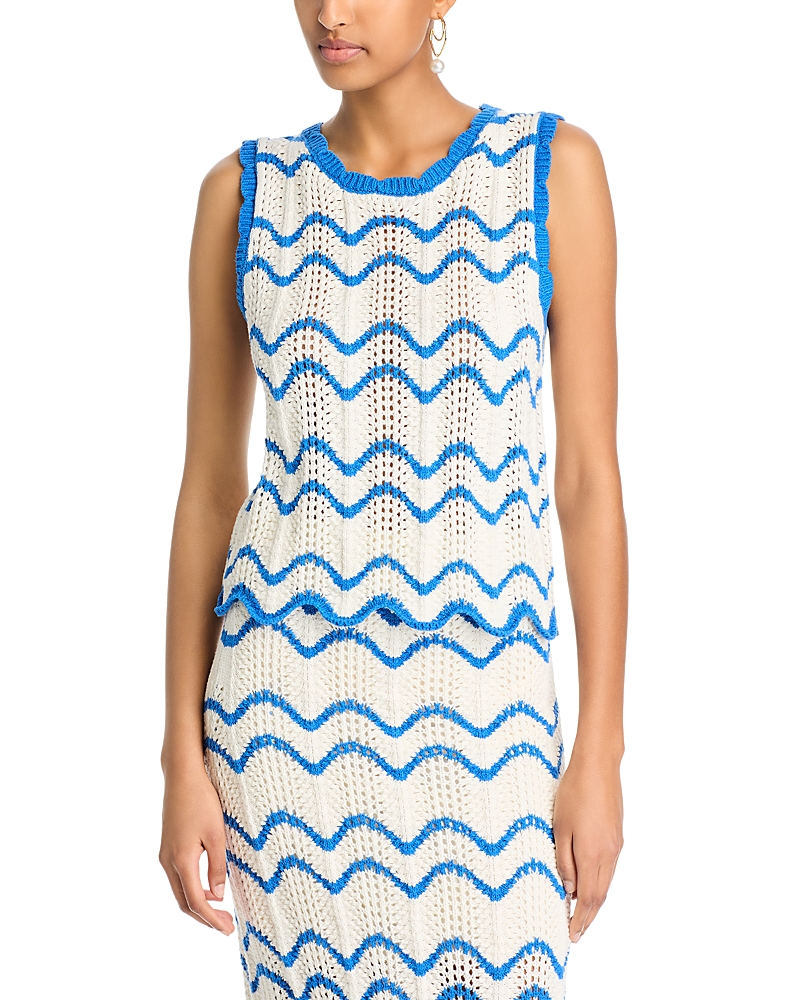 Aqua Zigzag Crochet Knit Tank - Exclusive In Blue/ivory