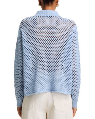 Open Stitch Crochet Polo Sweater - Exclusive