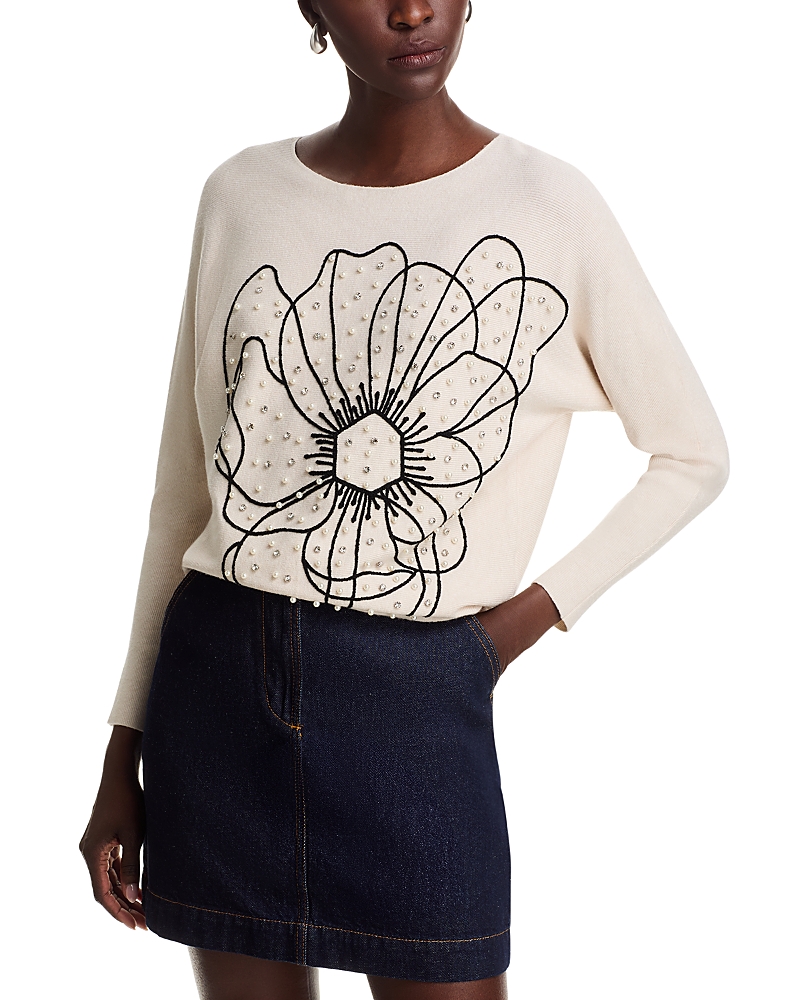 Shop Sioni Embellished Dolman Sleeve Sweater In Winter White