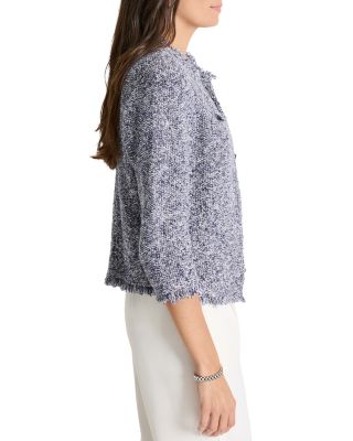 Mixed Knit Fringe Trim Cardigan