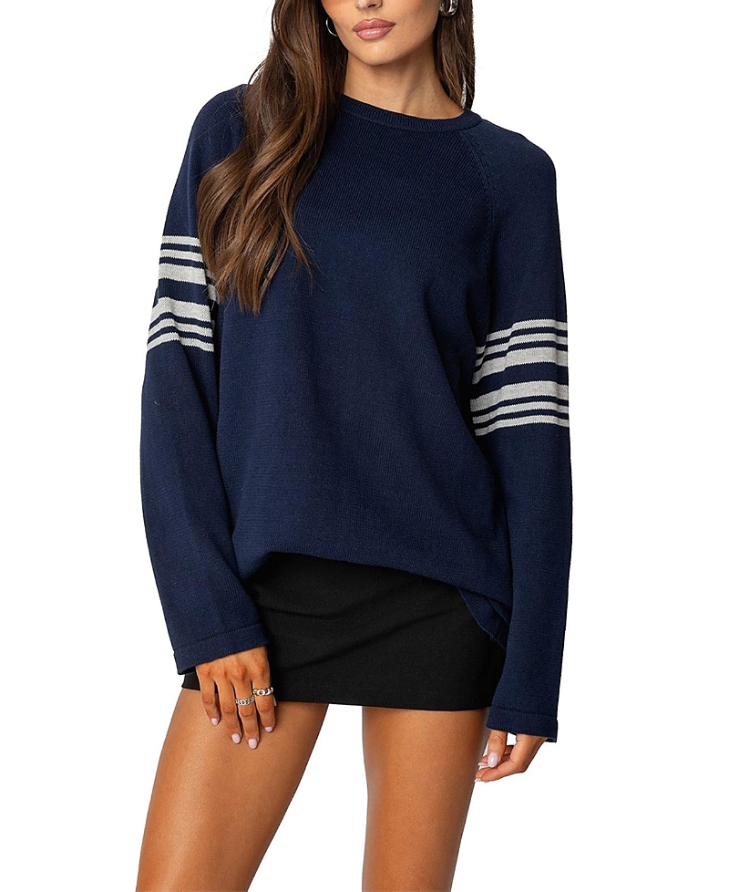 Edikted Contrast Stripe Oversize Sweater In Navy