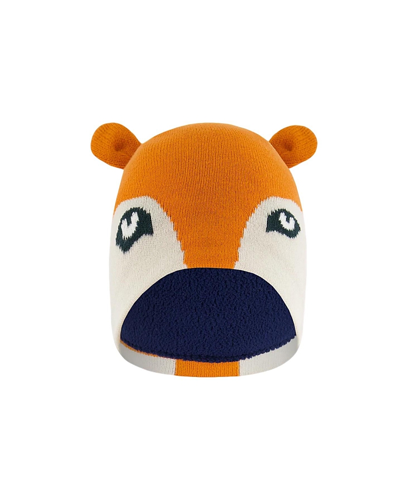 Deux Par Deux Boys' Knit Hat Fox Face - Baby In Orange Fox