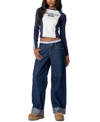 Striped Boxer Detail Low Rise Dark Wash Jeans