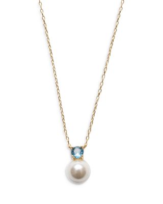Argento Vivo - Blue Cubic Zirconia & Cultured Freshwater Pearl Necklace in 18K Gold Plated Sterling Silver, 18"