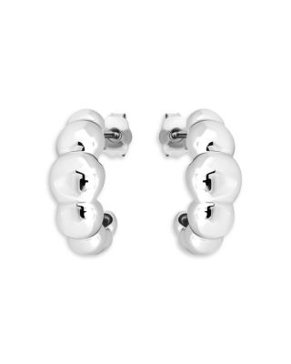 Beaded Croissant Half Hoop Earrings in Sterling Silver - Exclusive