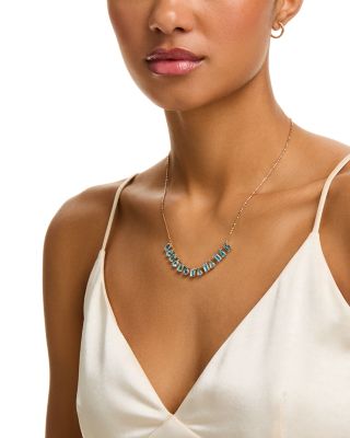 Swiss Blue Topaz Mixed Cut Statement Necklace in 14K Yellow Gold, 18"
