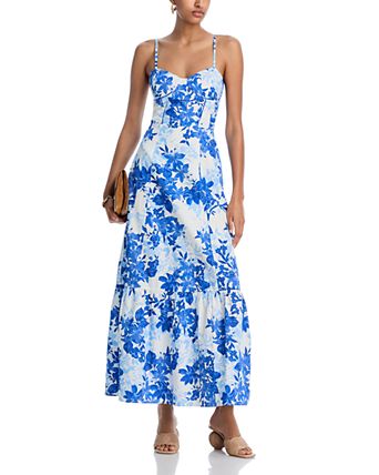 white dress with blue flowers maxi floral Design Simply Dixie Boutique Medium this dress merges feminine elegance with romantic flair Sherri Hill Floral Print Prom