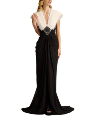 Amelie Lace Trim Chiffon Gown