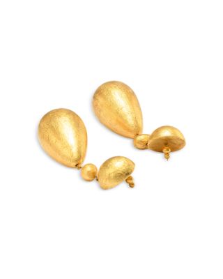 Eviana Foiled Wood Bead Statement Earrings in Gold Tone