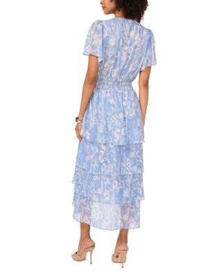 Crossover Flutter Sleeve Tiered Dress