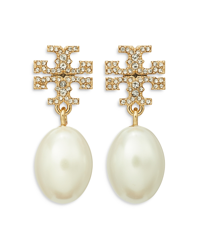 Tory Burch Kira Pave & Cultured Freshwater Pearl Drop Earrings In Gold Tone In Gold