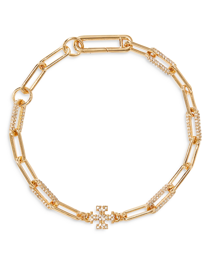 Tory Burch 18k Gold Plated Good Luck Chain Pave Bracelet In Gold