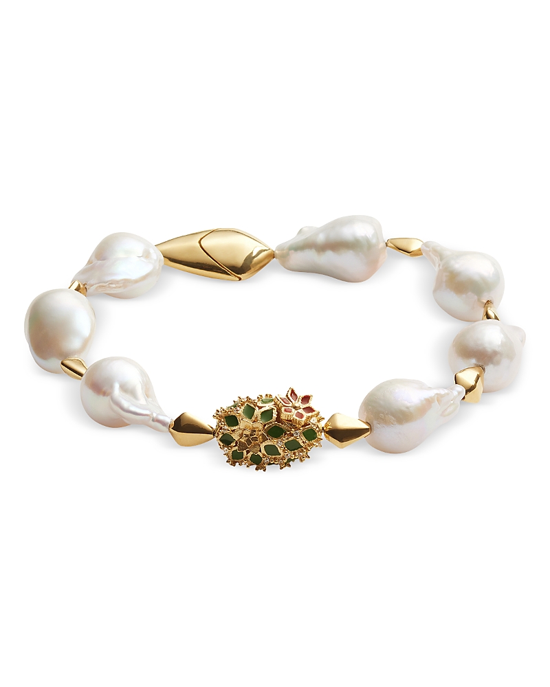 Bottega Veneta Rana Pearls Armband In Gold/pearl