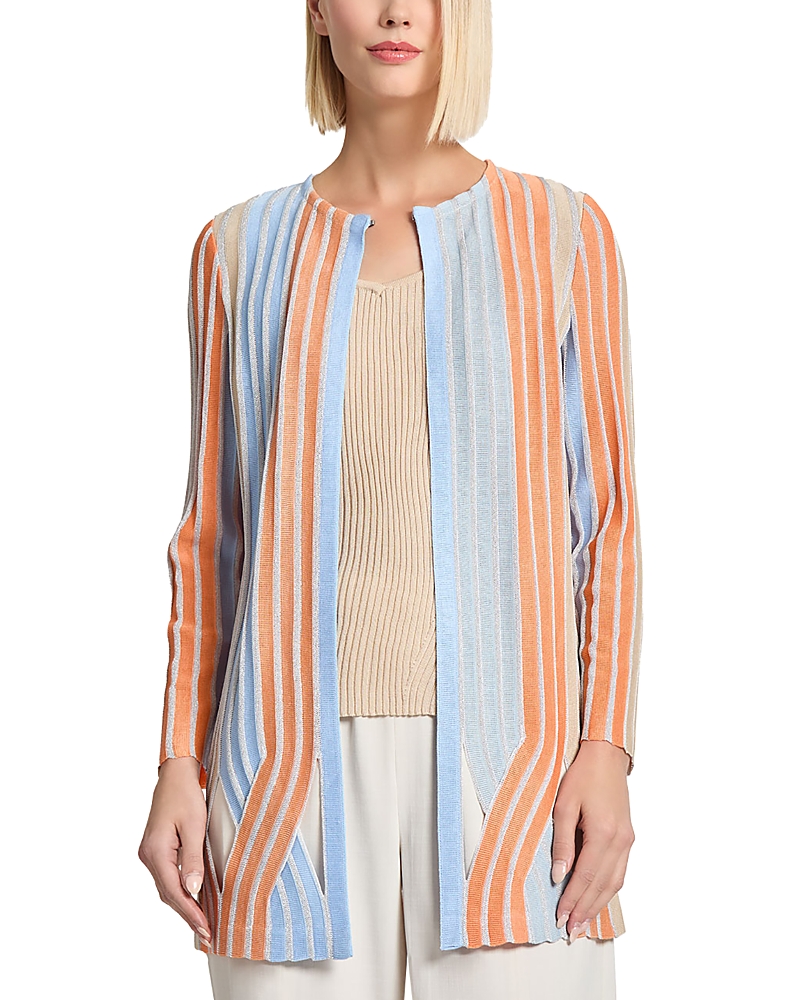 Misook Metallic Stripe Diamond Cutout Knit Jacket