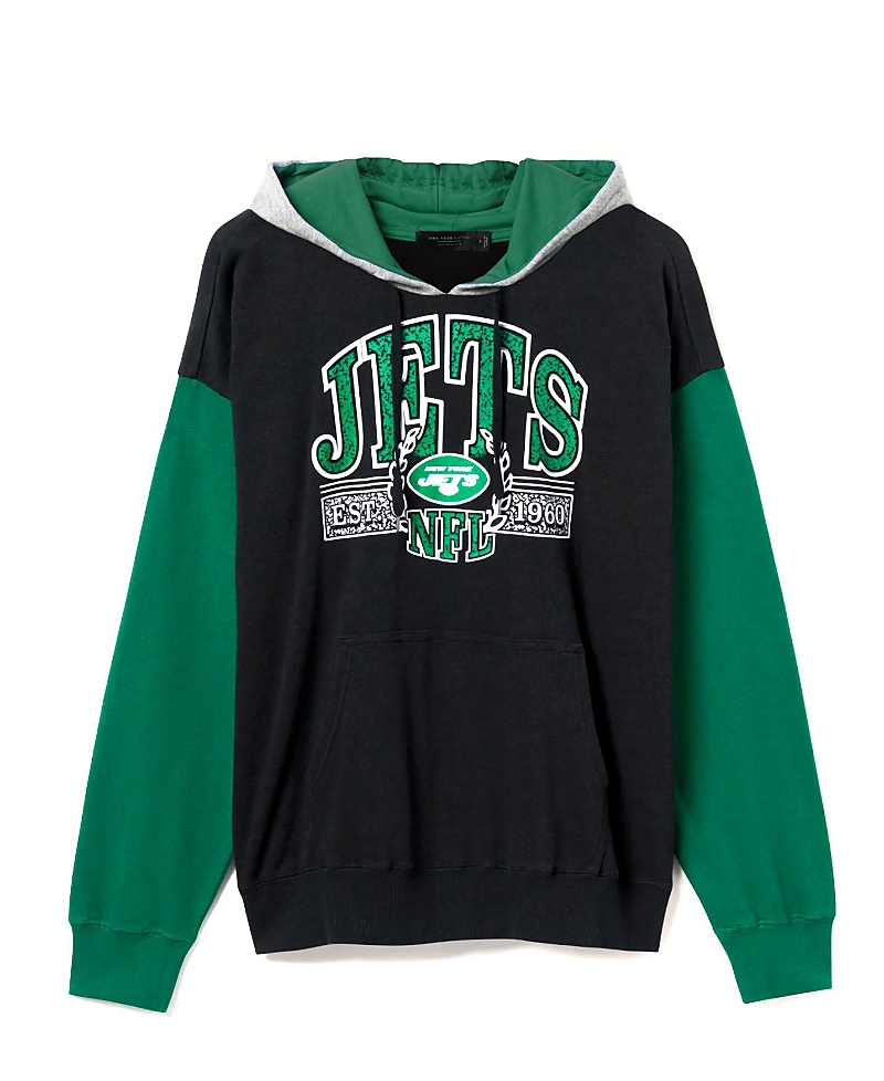 Junk Food Clothing Unisex Nfl New York Jets Tri Color Block Hoodie In Midnight/hunter/heather Grey