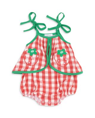 Angel Dear - Girls' Strawberry Gingham Swing Front Sunsuit With Appliqu&eacute;s - Baby
