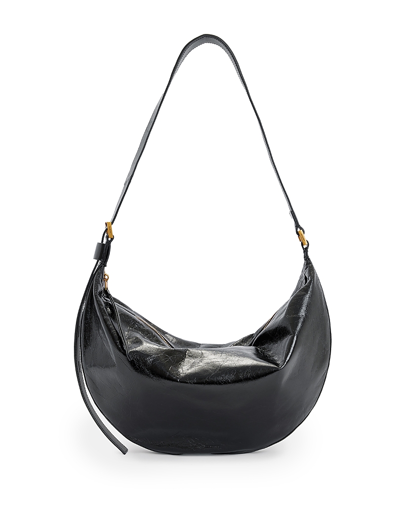 Shop Allsaints Half Moon Shoulder Bag In Black Shiny