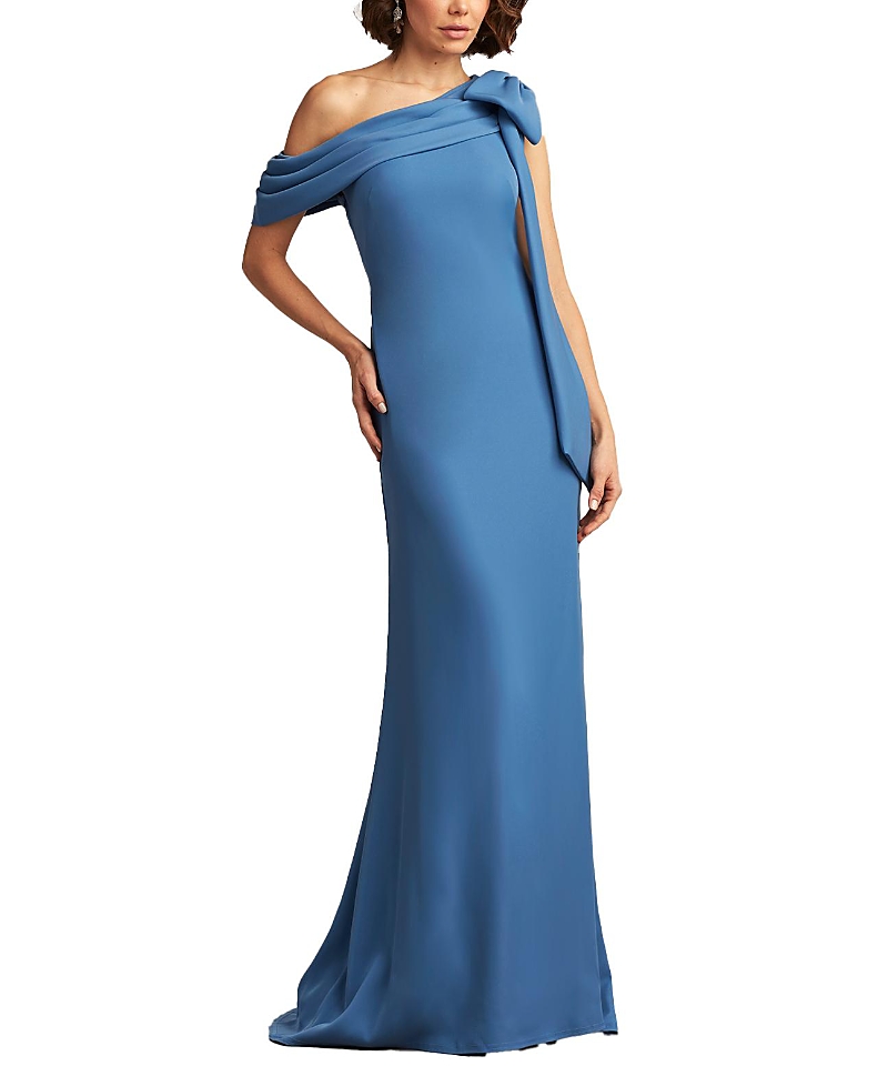 TADASHI SHOJI CASSIA BOW-SHOULDER CREPE GOWN