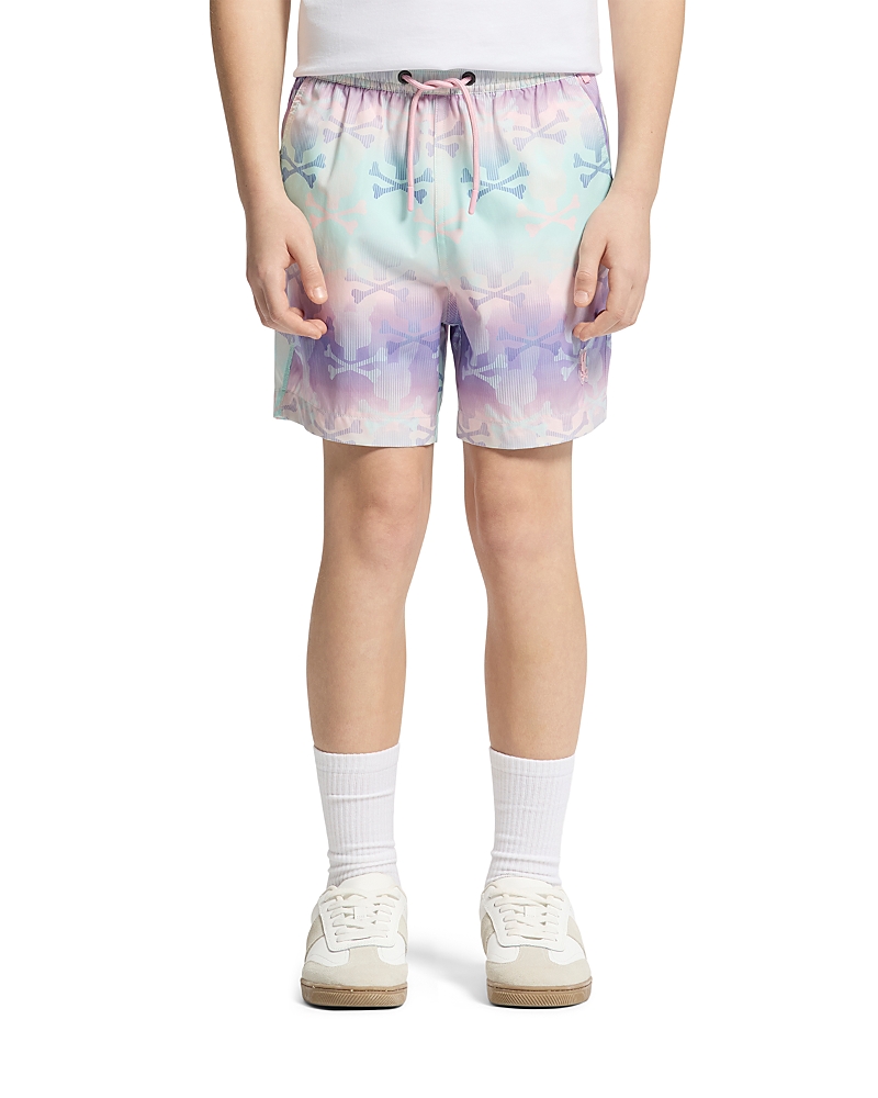 Shop Psycho Bunny Unisex Kids Forster Bunny Printed Swim Trunks - Little Kid, Big Kid In Lavendar Grey