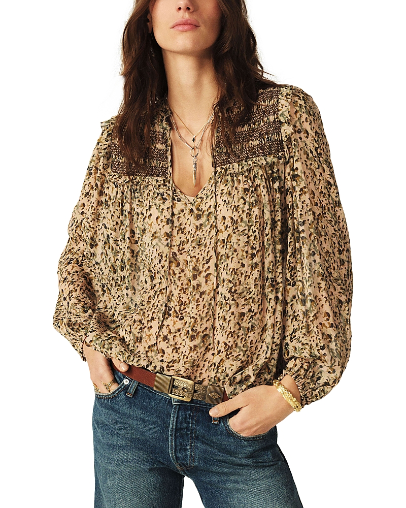 Ba&sh Multicolor Shirt With Lace Closure And All-over Print In Viscose Woman In Off White