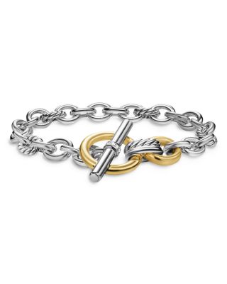 DY Mercer Toggle Chain Bracelet in Sterling Silver with 18K Yellow Gold and Diamonds, 12.7mm