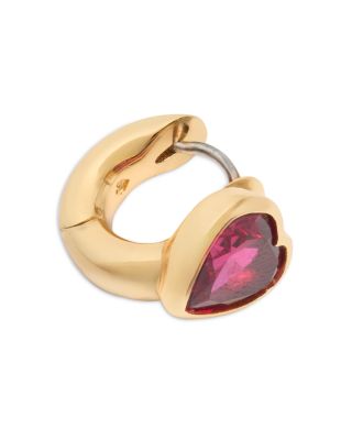 Keep Sparkling Stone Heart Huggie Hoop Earrings in Gold Tone