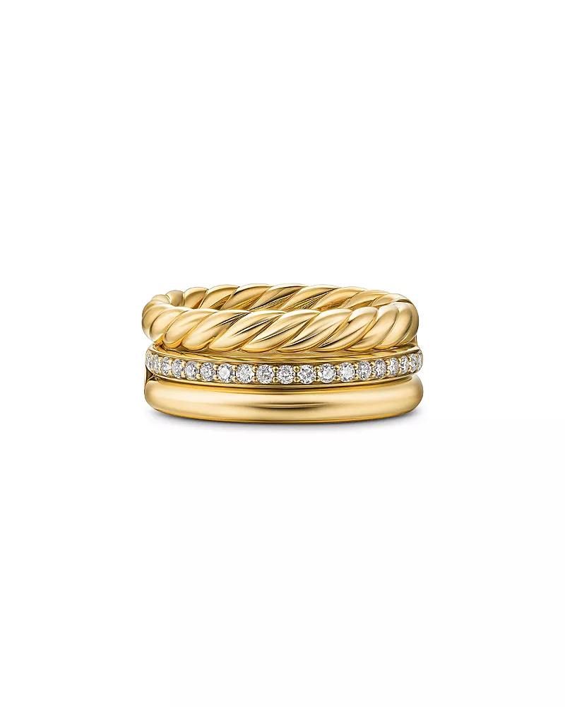 Dy Mercer Three Row Ring in 18K Yellow Gold with Diamonds, 8.9mm
