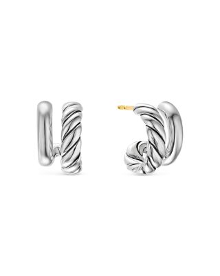 David Yurman - DY Mercer Double Hoop Huggie Earrings in Sterling Silver, 7.8mm