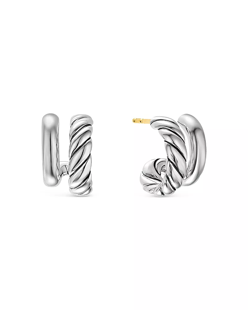 Dy Mercer Double Hoop Huggie Earrings in Sterling Silver, 7.8mm