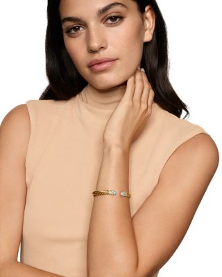 Sculpted Cable X Cuff Bracelet in 18K Yellow Gold with Diamonds, 6mm