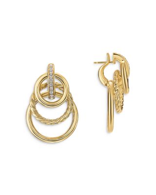 DY Mercer Triple Ring Drop Earrings in 18K Yellow Gold with Diamonds, 35.6mm