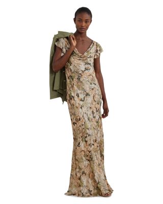 Ralph Lauren - Floral Metallic Jacquard Cowlneck Gown