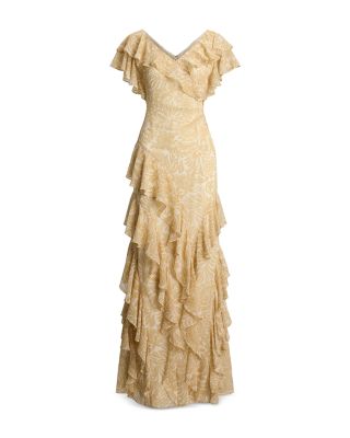 Floral Ruffle Trim Georgette Gown