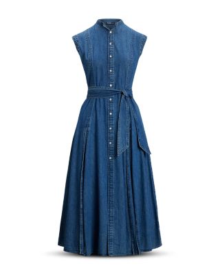 Belted Denim Sleeveless A Line Dress