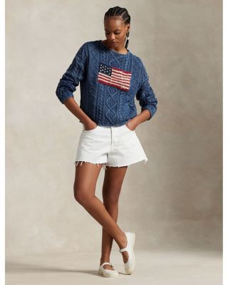 Lauren Ralph Lauren Flag Aran Knit Cotton Sweater
