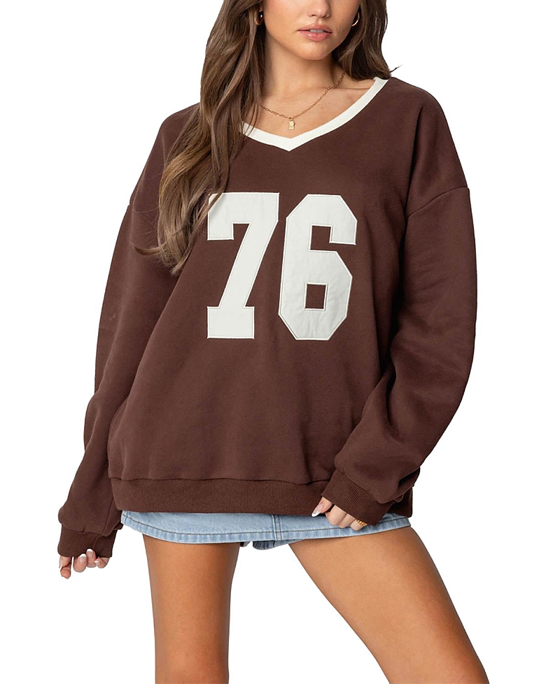 Edikted 76 Oversize V-neck Sweatshirt In Brown