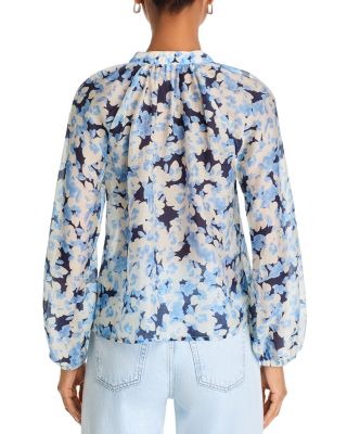 Floral Print Shirred Collar Blouse