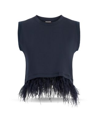 Cropped Sleeveless Feather Tee