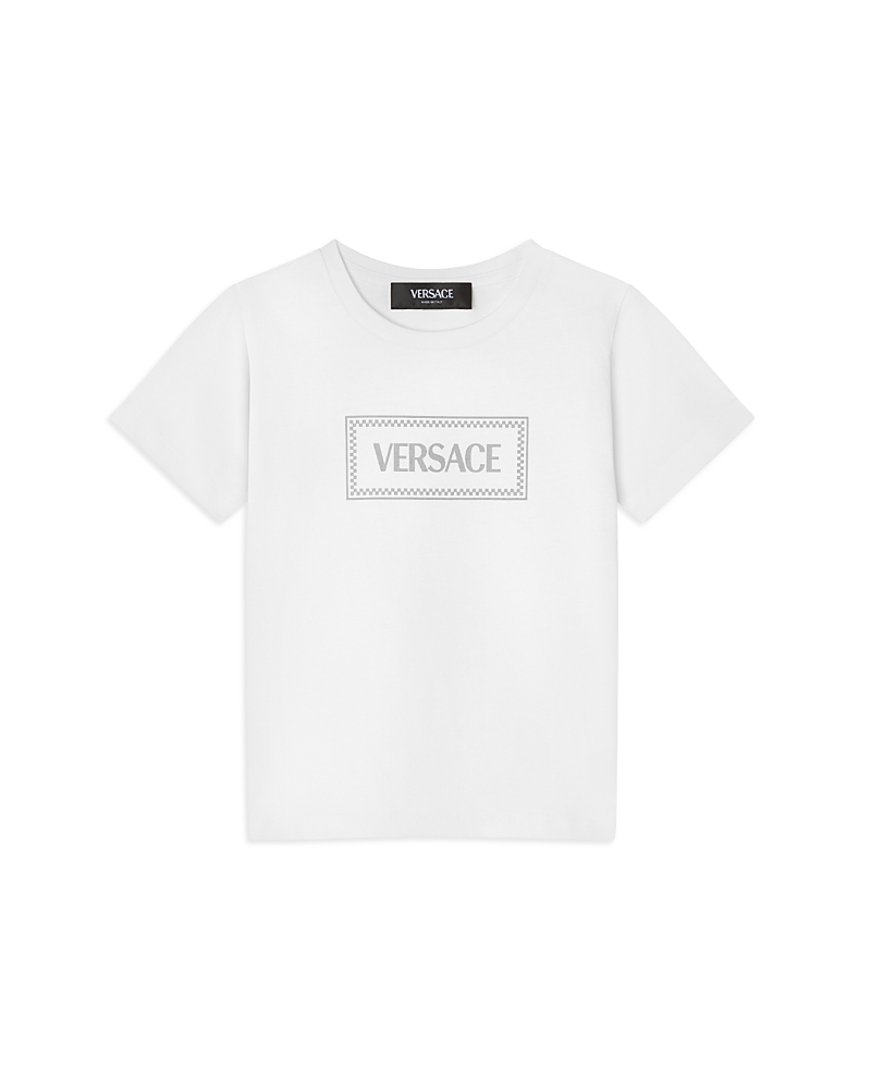 Versace Unisex Jersey '90 Damier Print Tee - Baby, Little Kid In White+grey