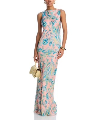 Printed High Neck Maxi Gown