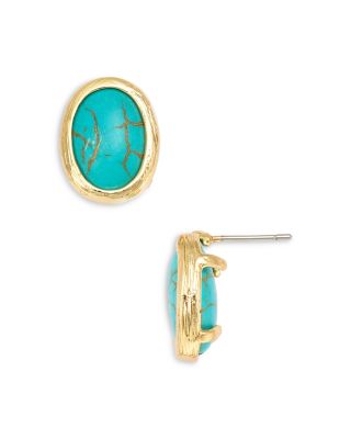 Oval Stone Stud Earrings in Gold Tone - Exclusive