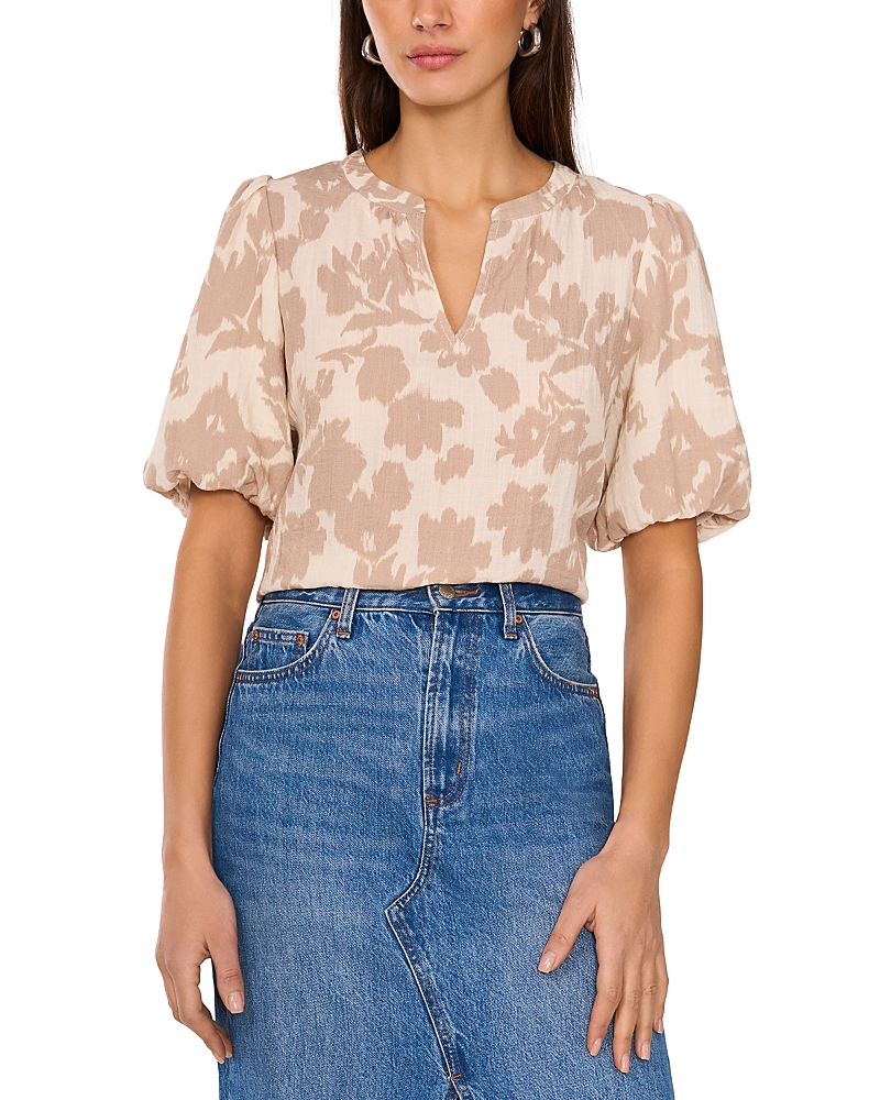VINCE CAMUTO ORGANDY FLORAL PUFF SLEEVE TOP