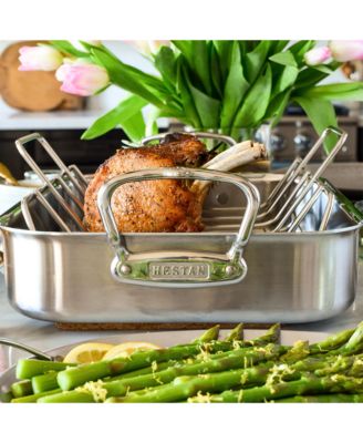 Provisions 14.5-Inch Clad Stainless Steel Roaster with Rack, Small