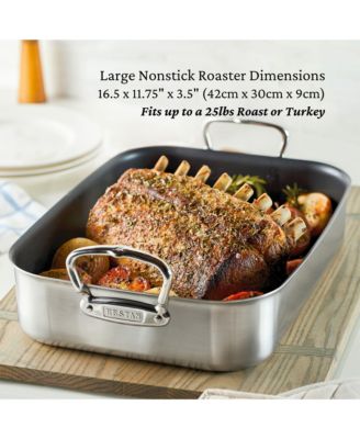 Provisions 16.5-Inch Clad Stainless Steel Nonstick Roaster with Rack, Large