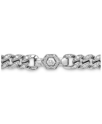 Curb Chain Necklace in Sterling Silver with Pav&eacute; Diamonds, 17"